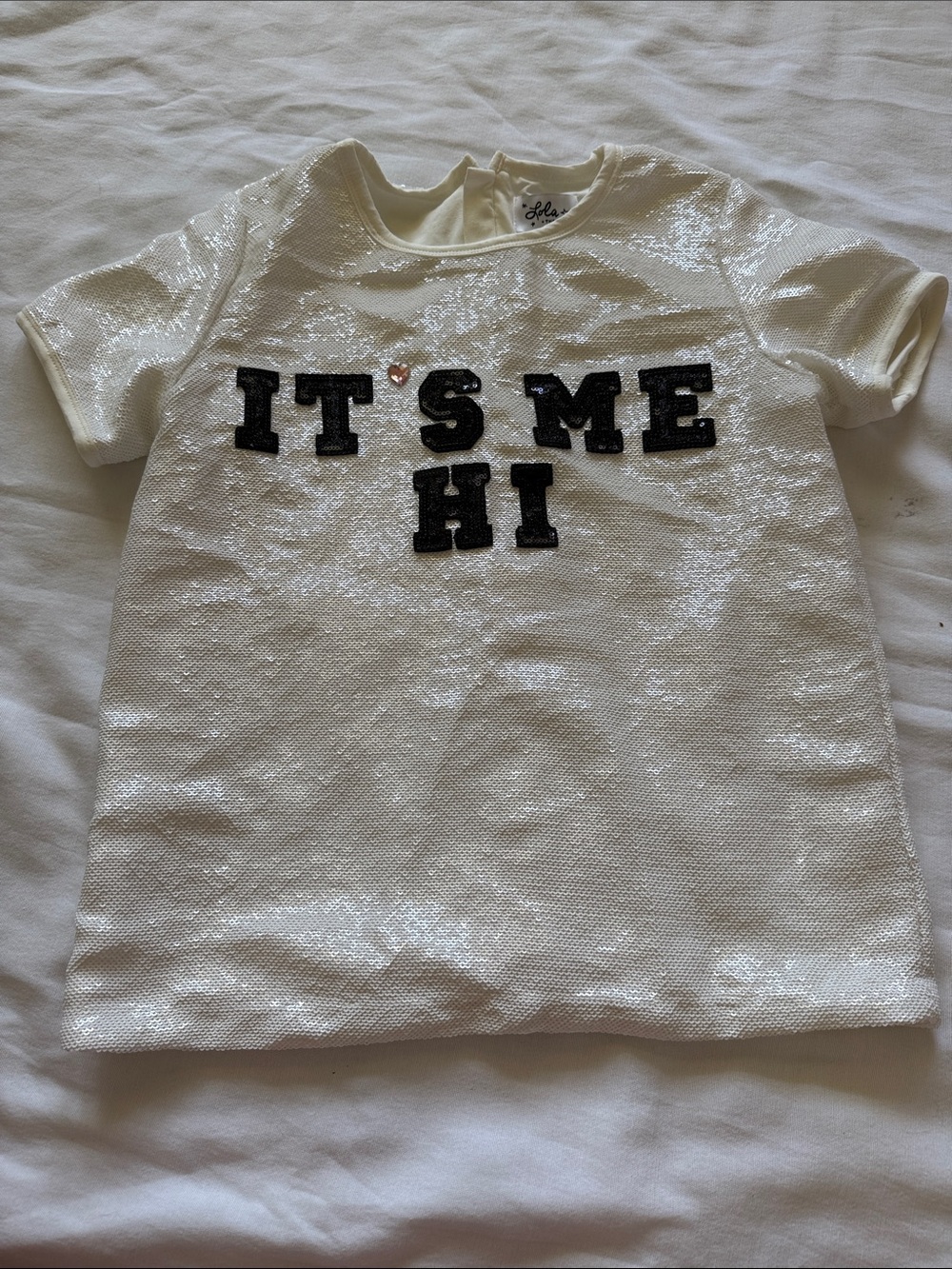 NWOT Sequin 'It's Me Hi' Short Sleeve Top - White
